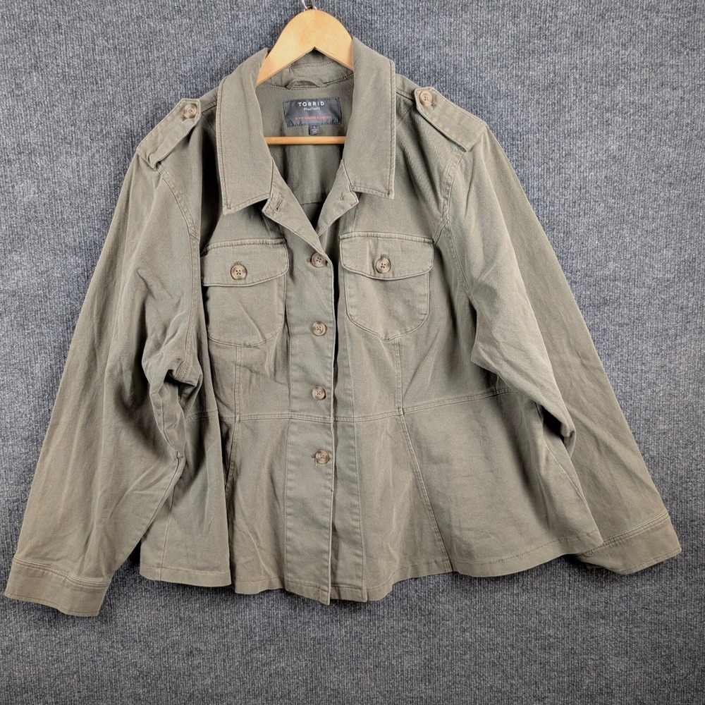 Torrid Womens Olive Green Military Utility Peplum Jacket Size 4 4X Plus Twill